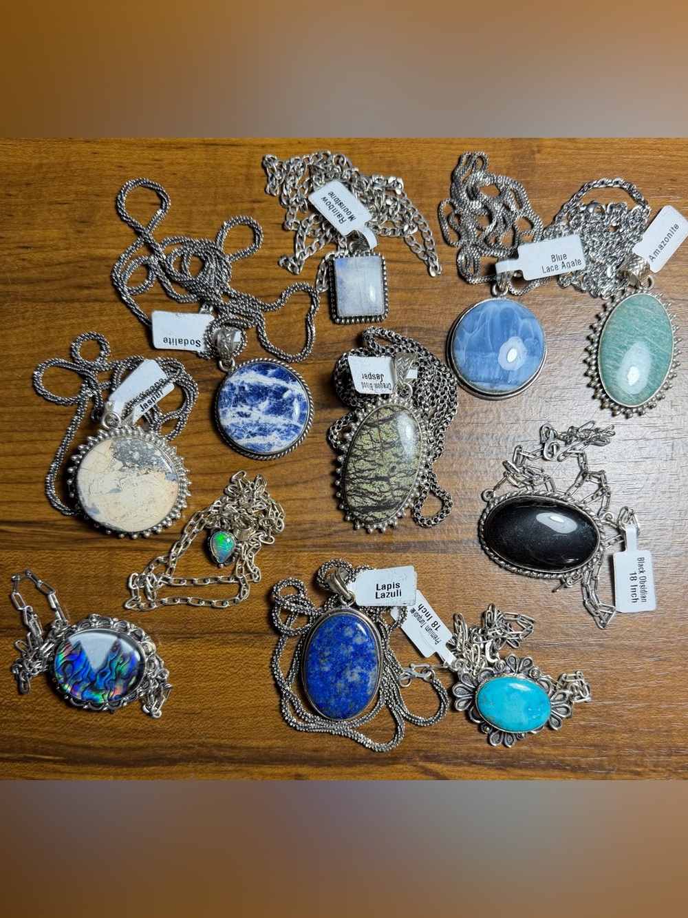 11pc Genuine Gemstone Necklace Lot Silver Overlay Reseller Box Wholesale Bundle